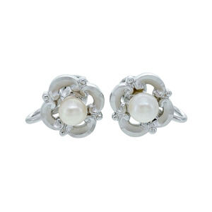 Vintage Sterling Silver 925 Pearl Screw-Back Earrings